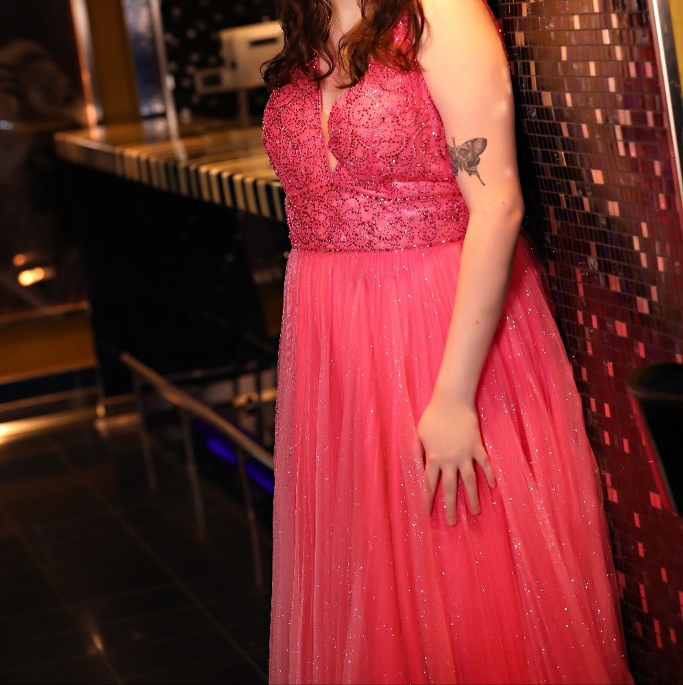 Size 20 aline hot pink prom dress by Jovani